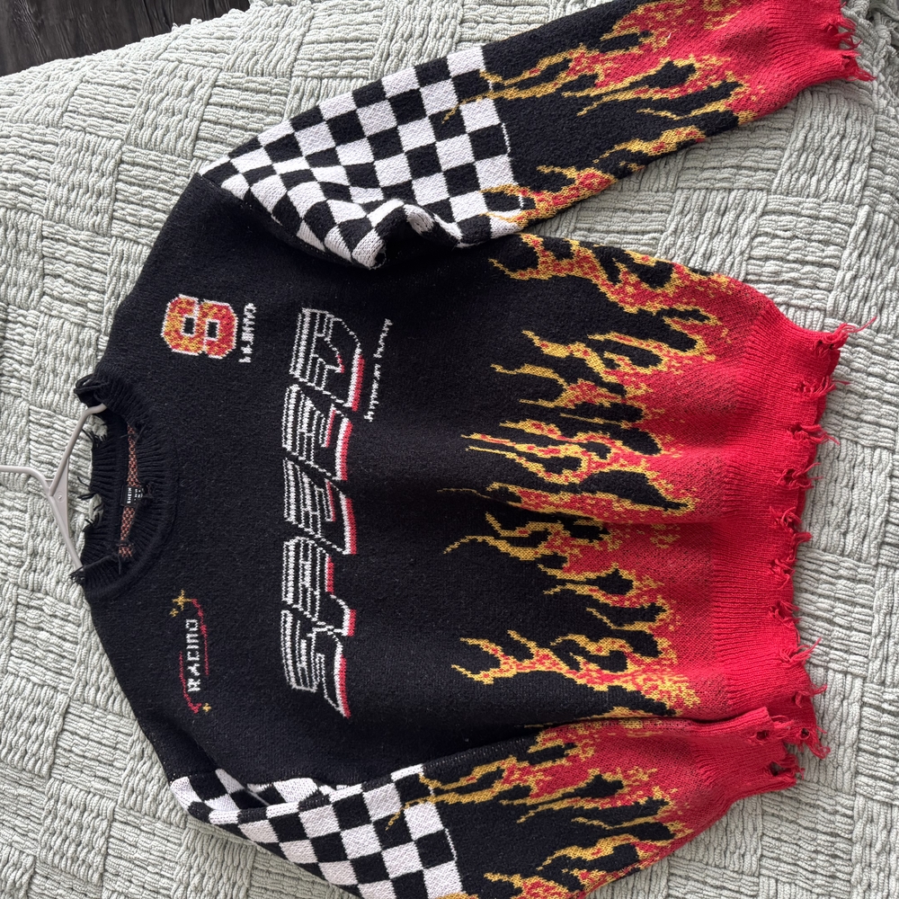 Racing Themed Black and Red Sweater